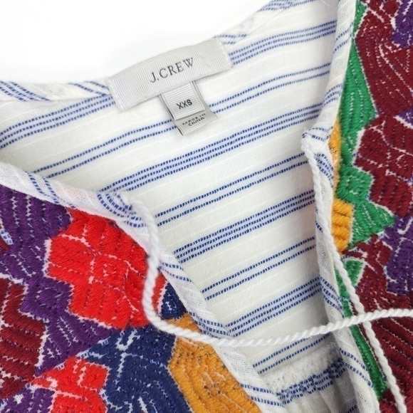 New J. Crew Boho White Stripe Multicolored Embroidered Cotton Dress Sz X… - Picture 7 of 11